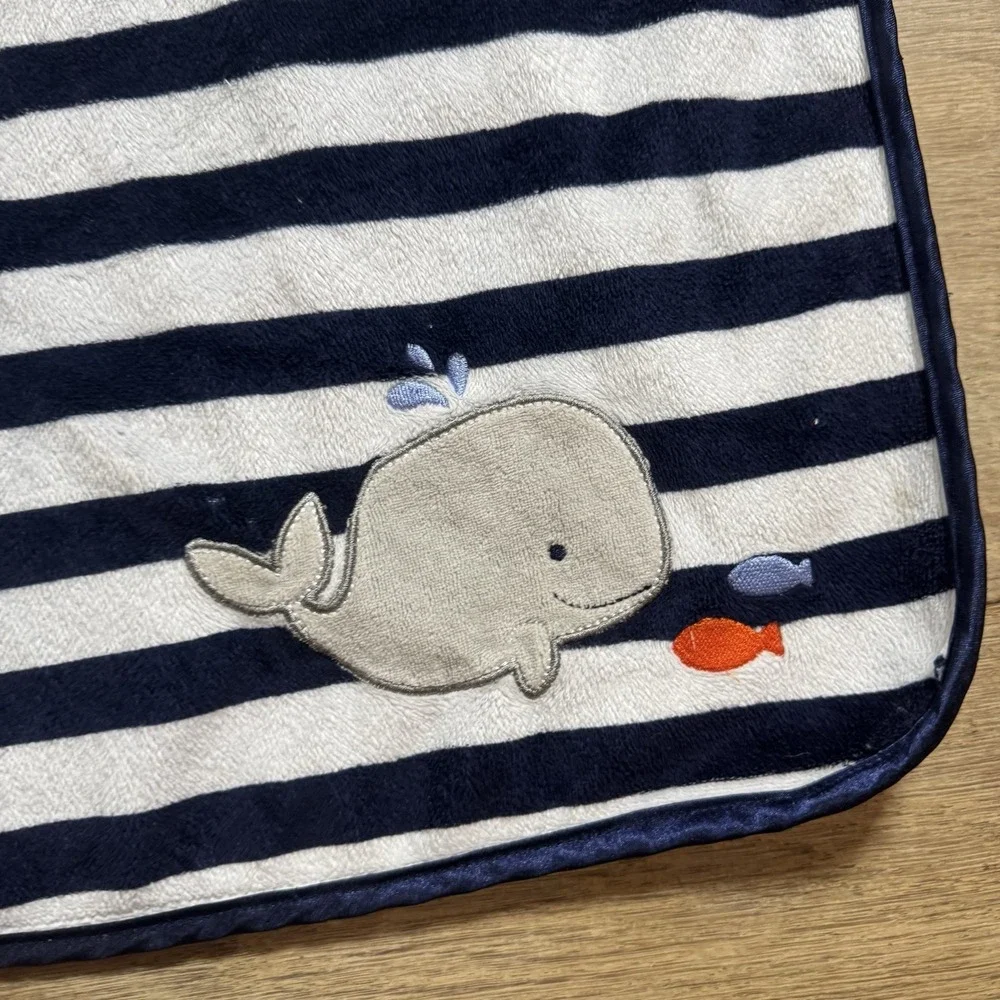 Child of Mine Carter's Blue Striped Whale Baby Boy Blanket Minky Dot 38 X 29